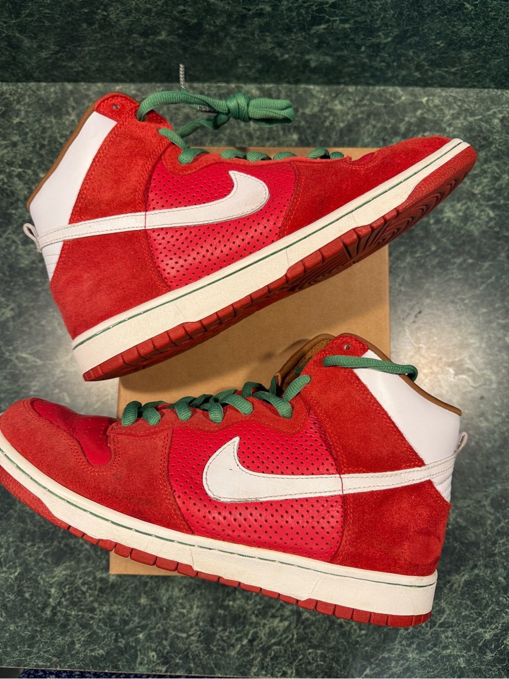 Nike SB Dunk High Big Gulp - Red & White High-Top Sneakers with Green Laces